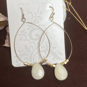 Gold Hoop Earrings with White Teardrop Gemstone | Boho Chic Dangle Jewelry